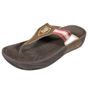 TheraShoe Women's 10 Brown Gold Leather Flip-Flop Sandals Comfort Therapeutic
